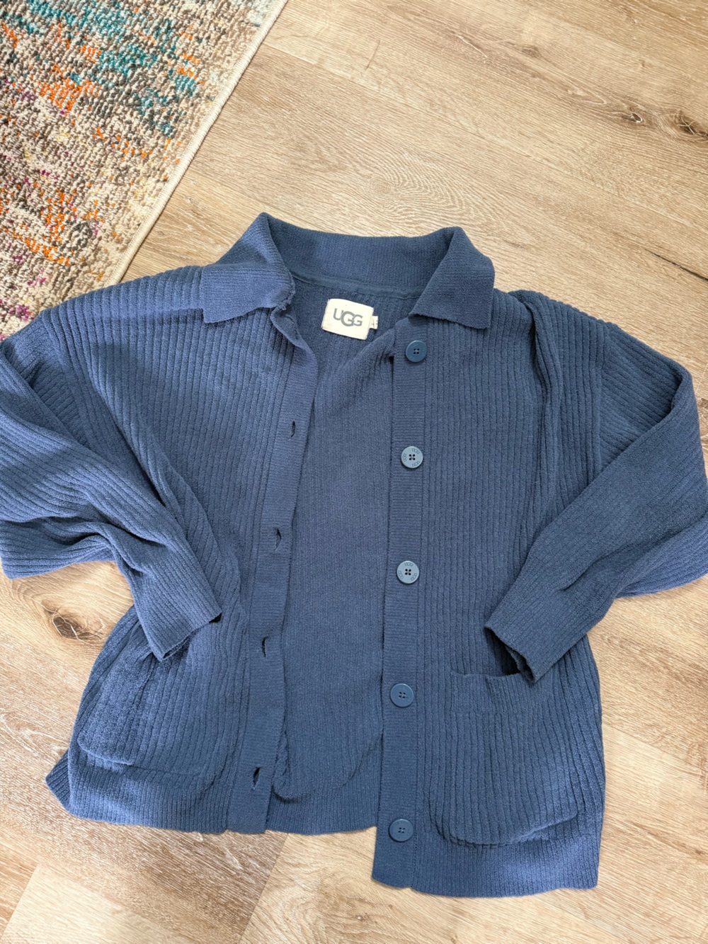 UGG Navy Rib-Knit Button Cardigan